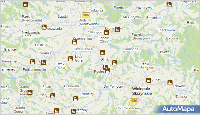 mapa Glinik gmina Wielopole Skrzyńskie, Glinik gmina Wielopole Skrzyńskie na mapie Targeo