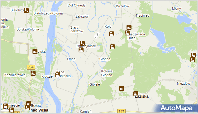 mapa Głodno gmina Łaziska, Głodno gmina Łaziska na mapie Targeo