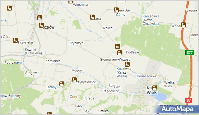 mapa Głogowiany-Wrzosy, Głogowiany-Wrzosy na mapie Targeo