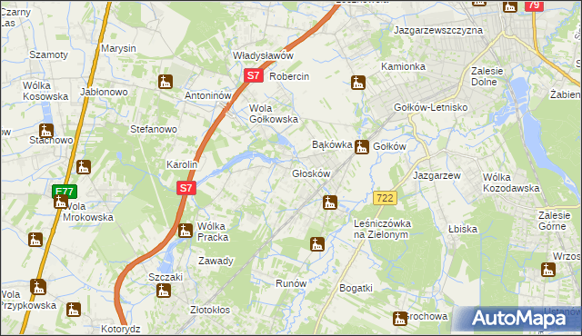 mapa Głosków gmina Piaseczno, Głosków gmina Piaseczno na mapie Targeo