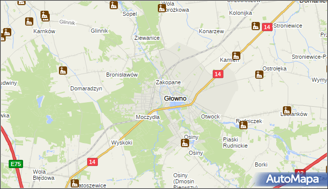mapa Głowno, Głowno na mapie Targeo