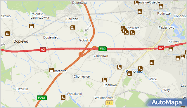 mapa Głuchowo gmina Komorniki, Głuchowo gmina Komorniki na mapie Targeo