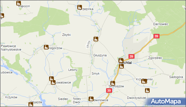 mapa Głuszyna gmina Namysłów, Głuszyna gmina Namysłów na mapie Targeo