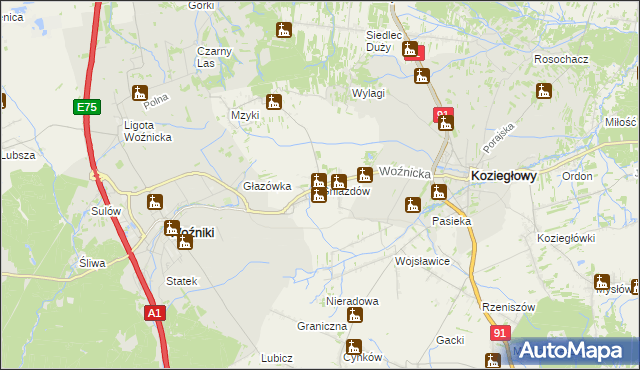 mapa Gniazdów gmina Koziegłowy, Gniazdów gmina Koziegłowy na mapie Targeo