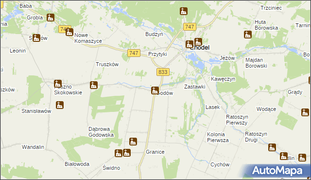 mapa Godów gmina Chodel, Godów gmina Chodel na mapie Targeo