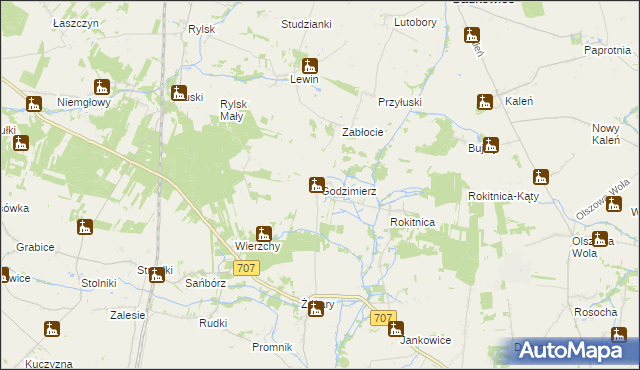 mapa Godzimierz gmina Nowe Miasto nad Pilicą, Godzimierz gmina Nowe Miasto nad Pilicą na mapie Targeo