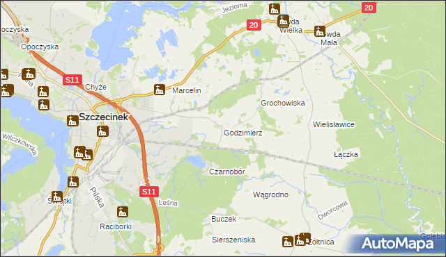 mapa Godzimierz gmina Szczecinek, Godzimierz gmina Szczecinek na mapie Targeo