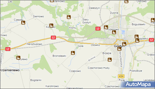mapa Gola gmina Gostyń, Gola gmina Gostyń na mapie Targeo