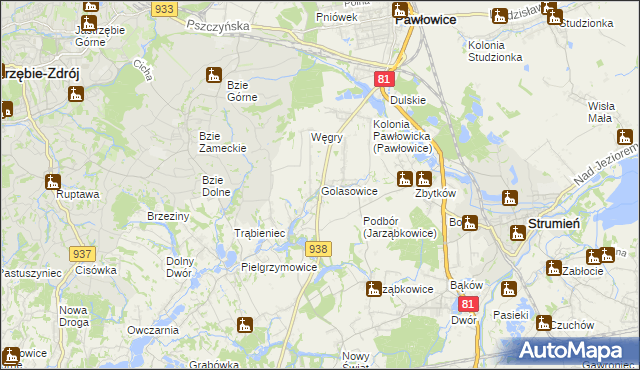mapa Golasowice, Golasowice na mapie Targeo