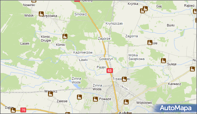 mapa Gołaszyn gmina Łuków, Gołaszyn gmina Łuków na mapie Targeo