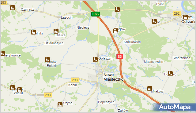 mapa Gołaszyn gmina Nowe Miasteczko, Gołaszyn gmina Nowe Miasteczko na mapie Targeo