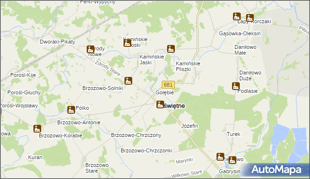 mapa Gołębie gmina Poświętne, Gołębie gmina Poświętne na mapie Targeo