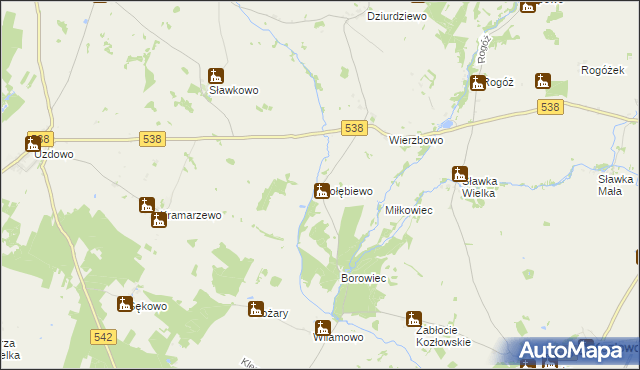 mapa Gołębiewo gmina Kozłowo, Gołębiewo gmina Kozłowo na mapie Targeo