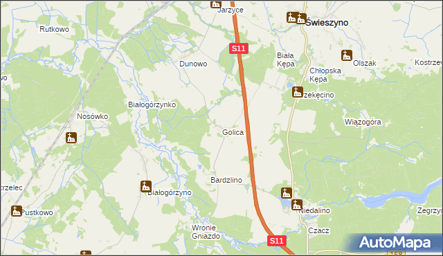 mapa Golica gmina Świeszyno, Golica gmina Świeszyno na mapie Targeo