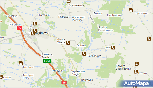mapa Golinka gmina Bojanowo, Golinka gmina Bojanowo na mapie Targeo