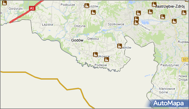 mapa Gołkowice gmina Godów, Gołkowice gmina Godów na mapie Targeo