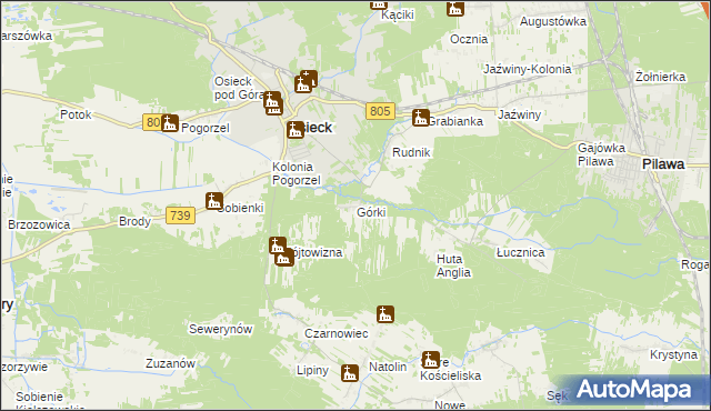 mapa Górki gmina Osieck, Górki gmina Osieck na mapie Targeo