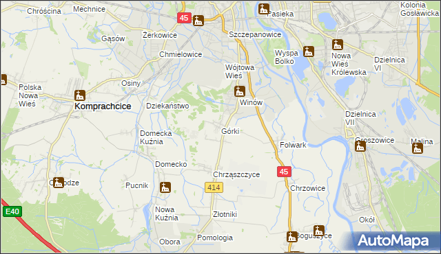 mapa Górki gmina Prószków, Górki gmina Prószków na mapie Targeo