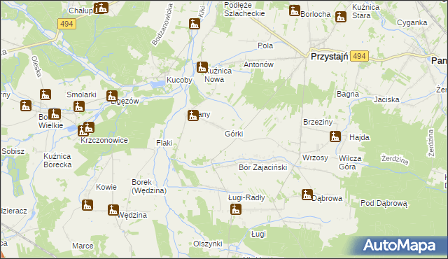 mapa Górki gmina Przystajń, Górki gmina Przystajń na mapie Targeo