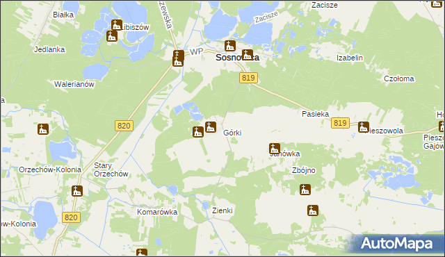 mapa Górki gmina Sosnowica, Górki gmina Sosnowica na mapie Targeo