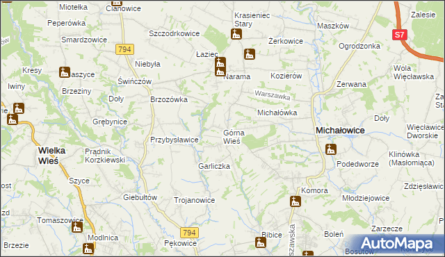 mapa Górna Wieś gmina Michałowice, Górna Wieś gmina Michałowice na mapie Targeo