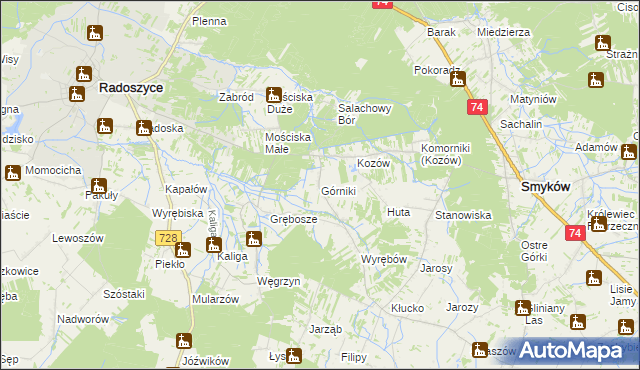 mapa Górniki gmina Radoszyce, Górniki gmina Radoszyce na mapie Targeo