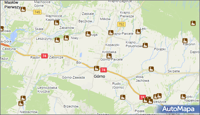 mapa Górno-Parcele, Górno-Parcele na mapie Targeo
