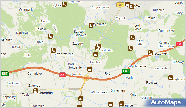 mapa Góry gmina Sokolniki, Góry gmina Sokolniki na mapie Targeo