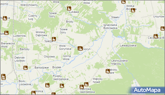 mapa Goryń gmina Jastrzębia, Goryń gmina Jastrzębia na mapie Targeo