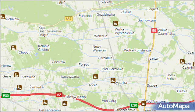 mapa Gorzanka, Gorzanka na mapie Targeo