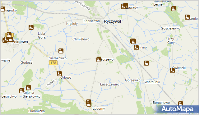 mapa Gorzewo gmina Ryczywół, Gorzewo gmina Ryczywół na mapie Targeo