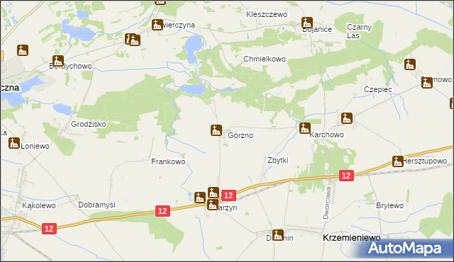 mapa Górzno gmina Krzemieniewo, Górzno gmina Krzemieniewo na mapie Targeo
