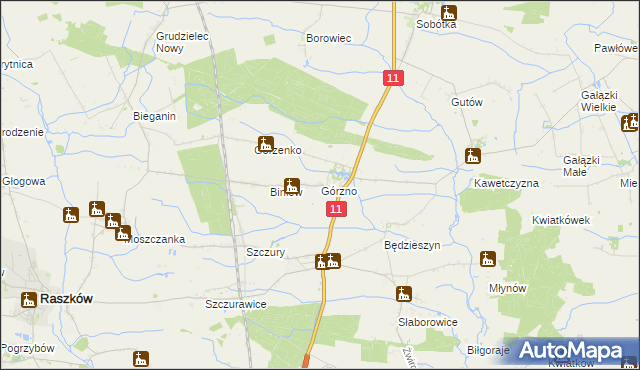 mapa Górzno gmina Ostrów Wielkopolski, Górzno gmina Ostrów Wielkopolski na mapie Targeo