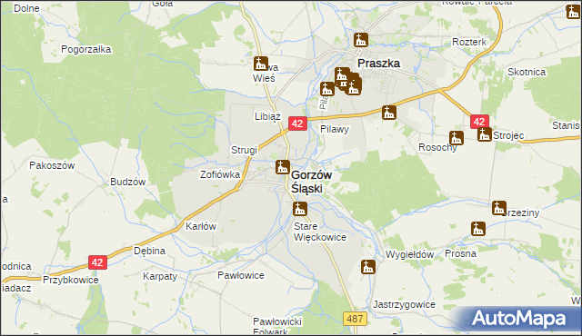 mapa Gorzów Śląski, Gorzów Śląski na mapie Targeo