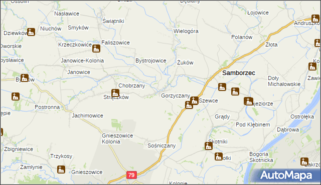 mapa Gorzyczany, Gorzyczany na mapie Targeo