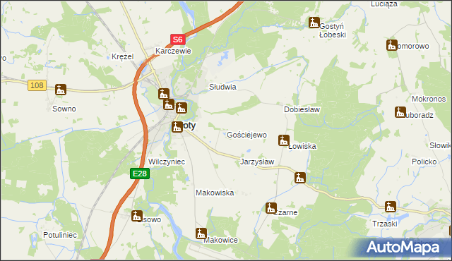 mapa Gościejewo gmina Płoty, Gościejewo gmina Płoty na mapie Targeo