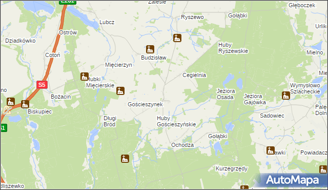 mapa Gościeszyn gmina Rogowo, Gościeszyn gmina Rogowo na mapie Targeo