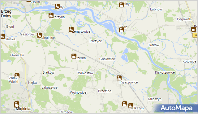 mapa Gosławice gmina Miękinia, Gosławice gmina Miękinia na mapie Targeo