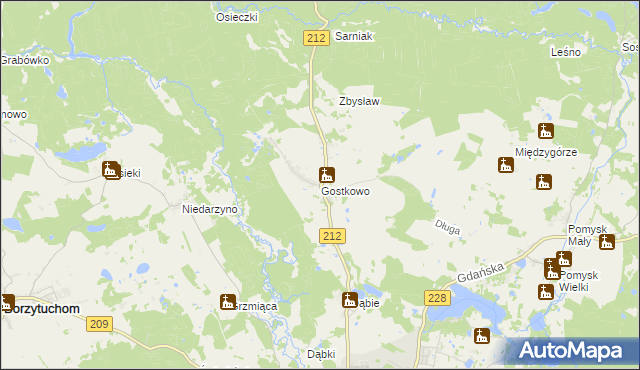 mapa Gostkowo gmina Bytów, Gostkowo gmina Bytów na mapie Targeo