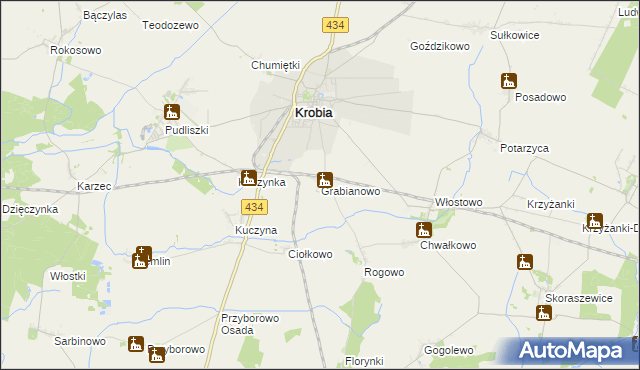 mapa Grabianowo gmina Krobia, Grabianowo gmina Krobia na mapie Targeo