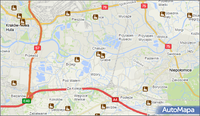 mapa Grabie gmina Wieliczka, Grabie gmina Wieliczka na mapie Targeo