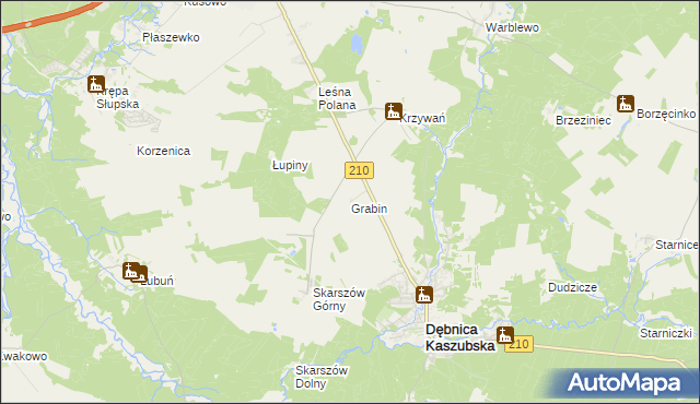 mapa Grabin gmina Dębnica Kaszubska, Grabin gmina Dębnica Kaszubska na mapie Targeo
