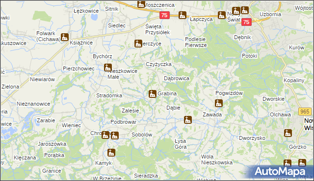 mapa Grabina gmina Bochnia, Grabina gmina Bochnia na mapie Targeo