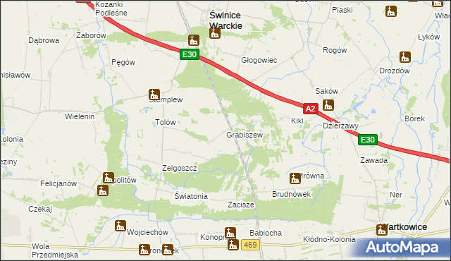 mapa Grabiszew gmina Wartkowice, Grabiszew gmina Wartkowice na mapie Targeo