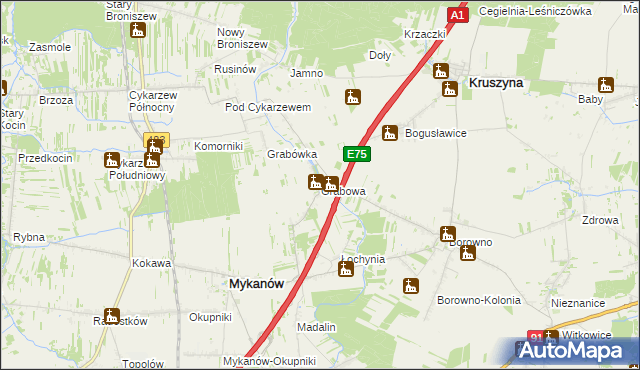 mapa Grabowa gmina Mykanów, Grabowa gmina Mykanów na mapie Targeo