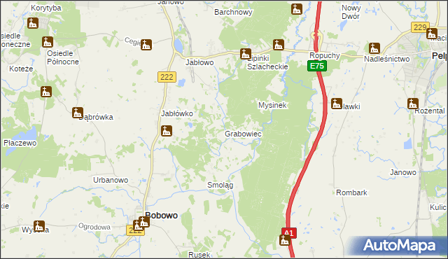 mapa Grabowiec gmina Bobowo, Grabowiec gmina Bobowo na mapie Targeo