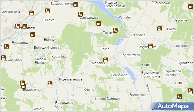 mapa Grabowiec gmina Gorzkowice, Grabowiec gmina Gorzkowice na mapie Targeo