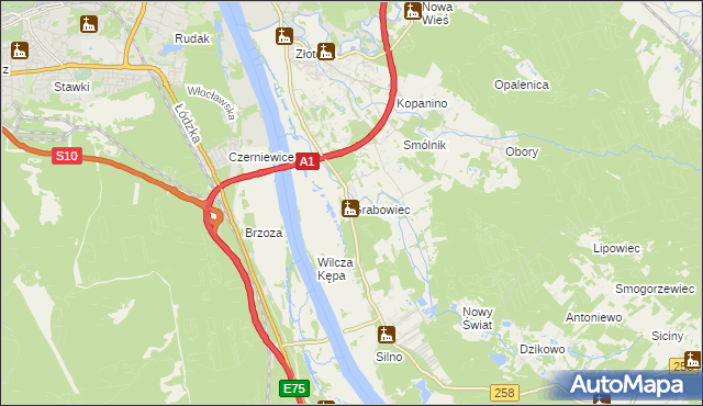 mapa Grabowiec gmina Lubicz, Grabowiec gmina Lubicz na mapie Targeo