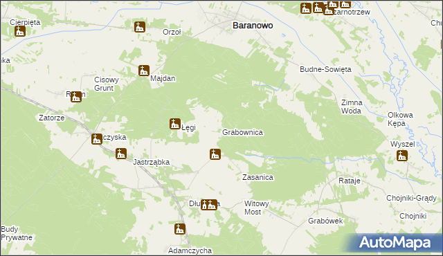 mapa Grabownica gmina Baranowo, Grabownica gmina Baranowo na mapie Targeo