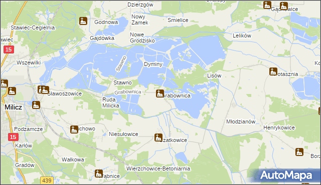 mapa Grabownica gmina Milicz, Grabownica gmina Milicz na mapie Targeo